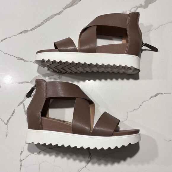 Steven By Steve Madden Keanna Cross Straps Taupe Platform Wedge Sandals Size 10 - Picture 5 of 15